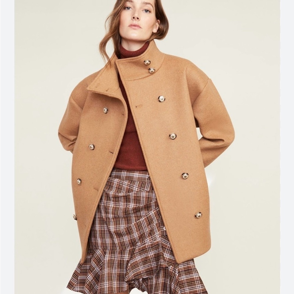 Veronica Beard Cassie Camel Wool Pea Coat Oversized Double Breasted Small
